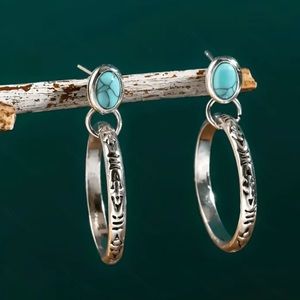 1 Pair Boho Vintage Turquoise Hoop Earrings